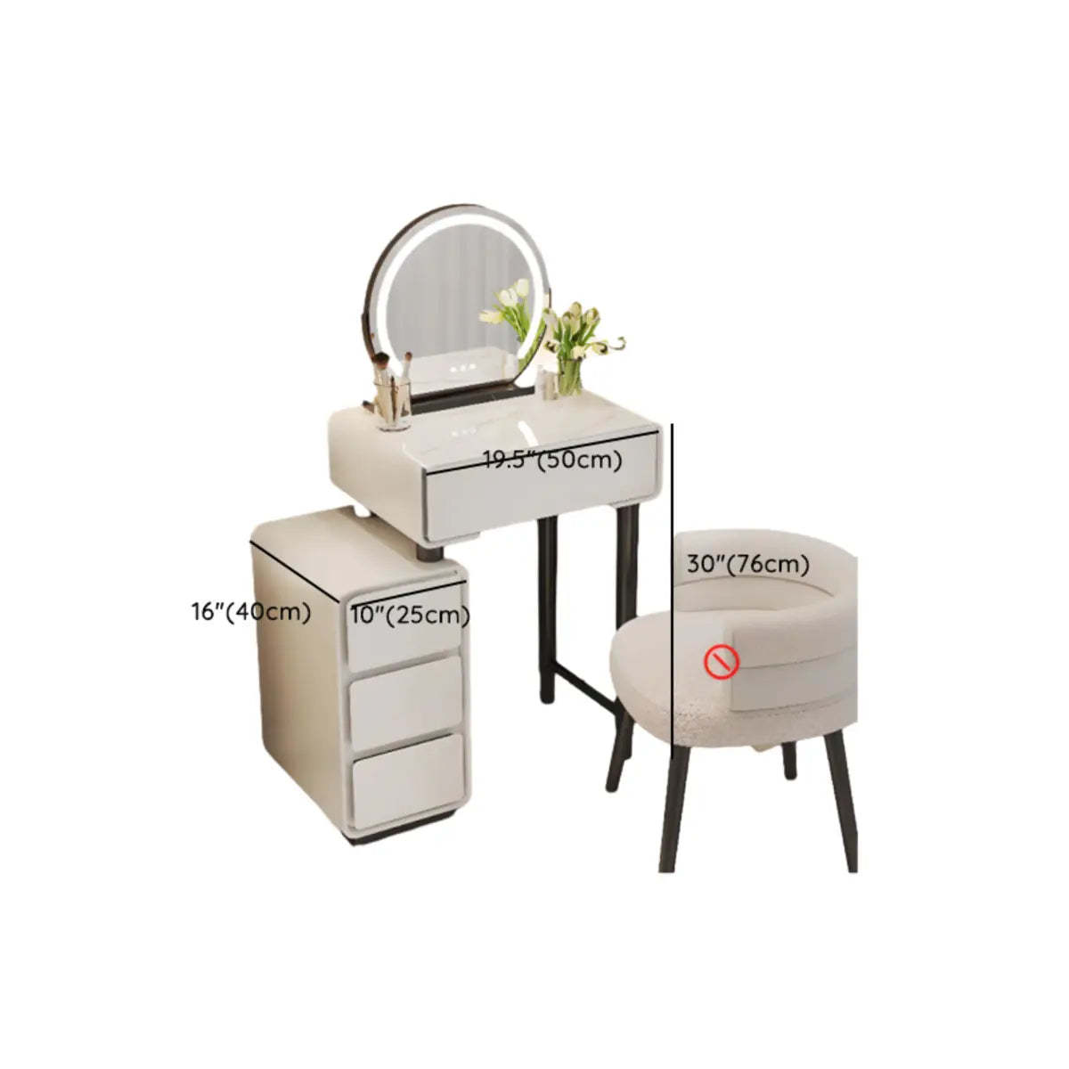 Sleek Oval Engineered Wood LED White Vanity Set