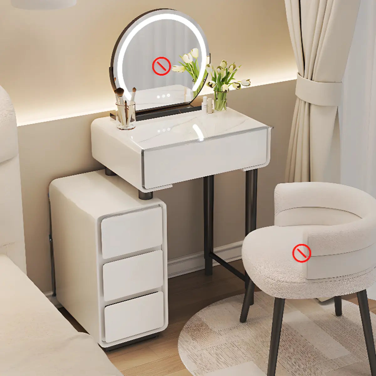 Sleek Oval Engineered Wood LED White Vanity Set