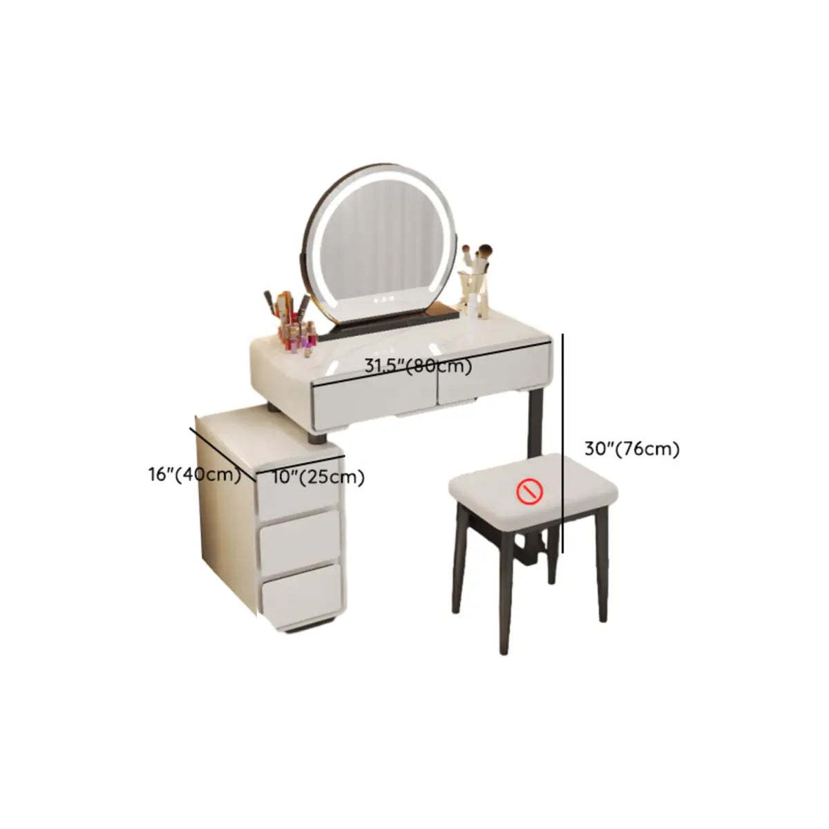 Sleek Oval Engineered Wood LED White Vanity Set