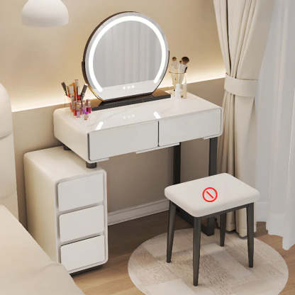 Sleek Oval Engineered Wood LED White Vanity Set