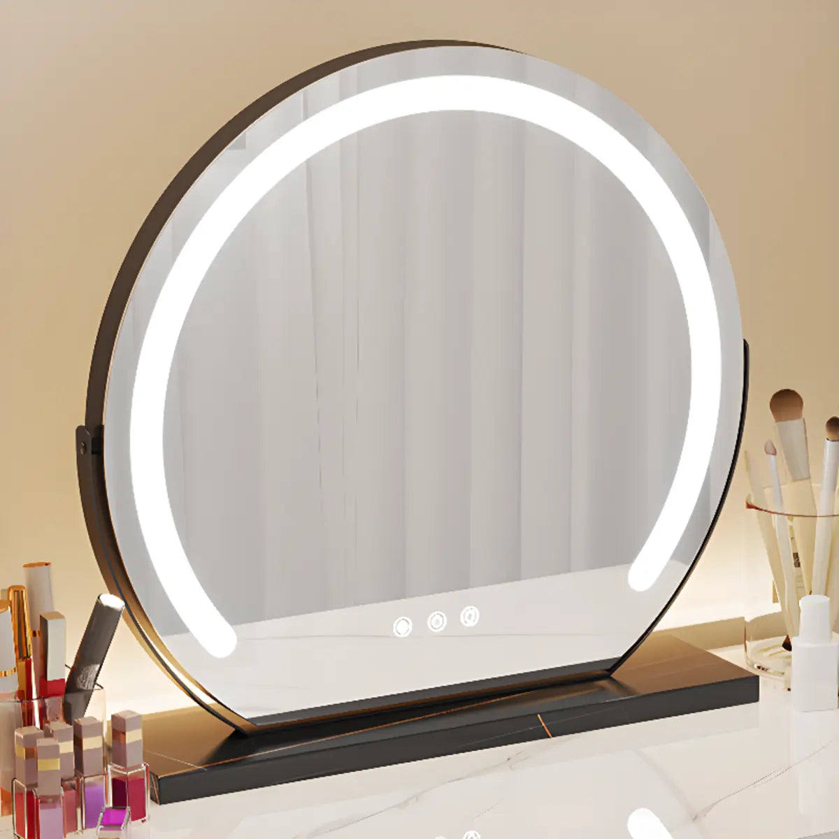 Sleek Oval Engineered Wood LED White Vanity Set
