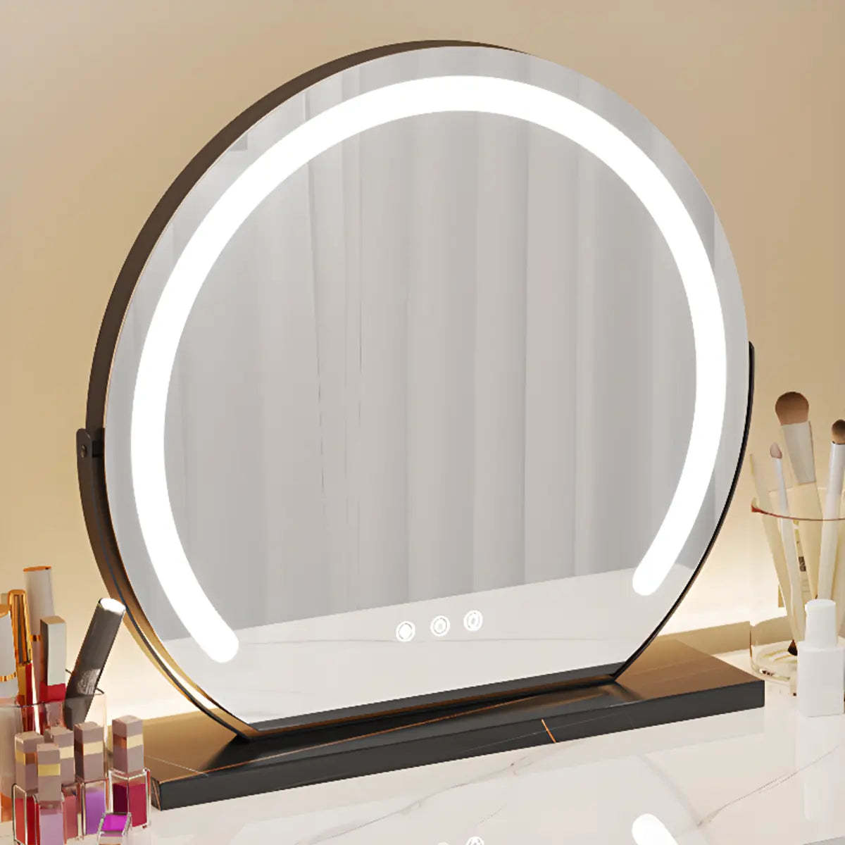 Sleek Oval Engineered Wood LED White Vanity Set