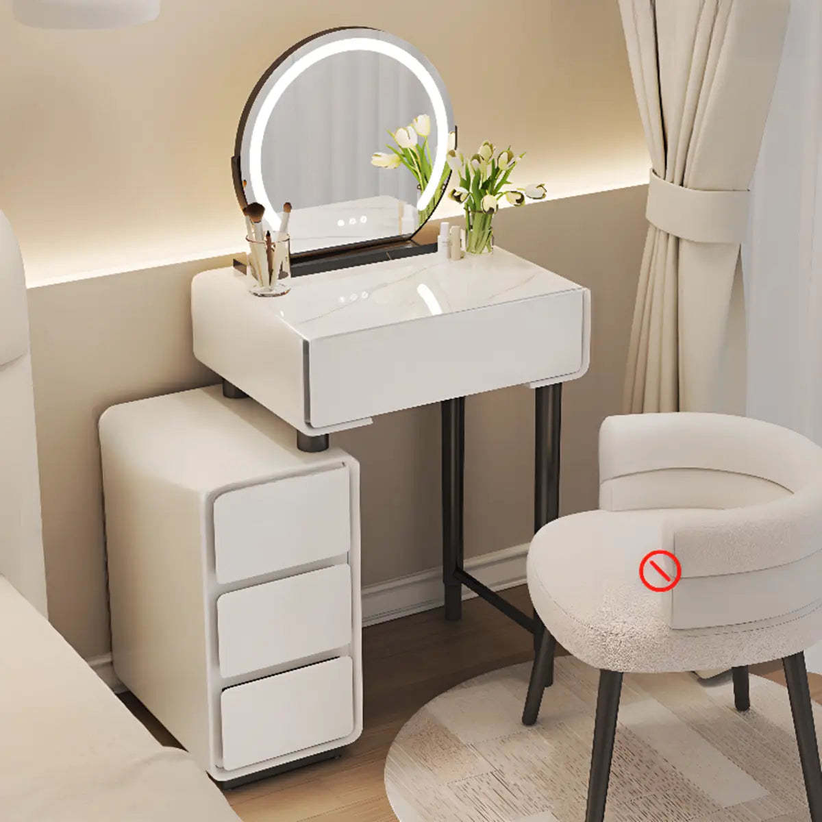 Modern set oval makeup vanities in wood — 20" L / Vanity & Dresser & Mirror