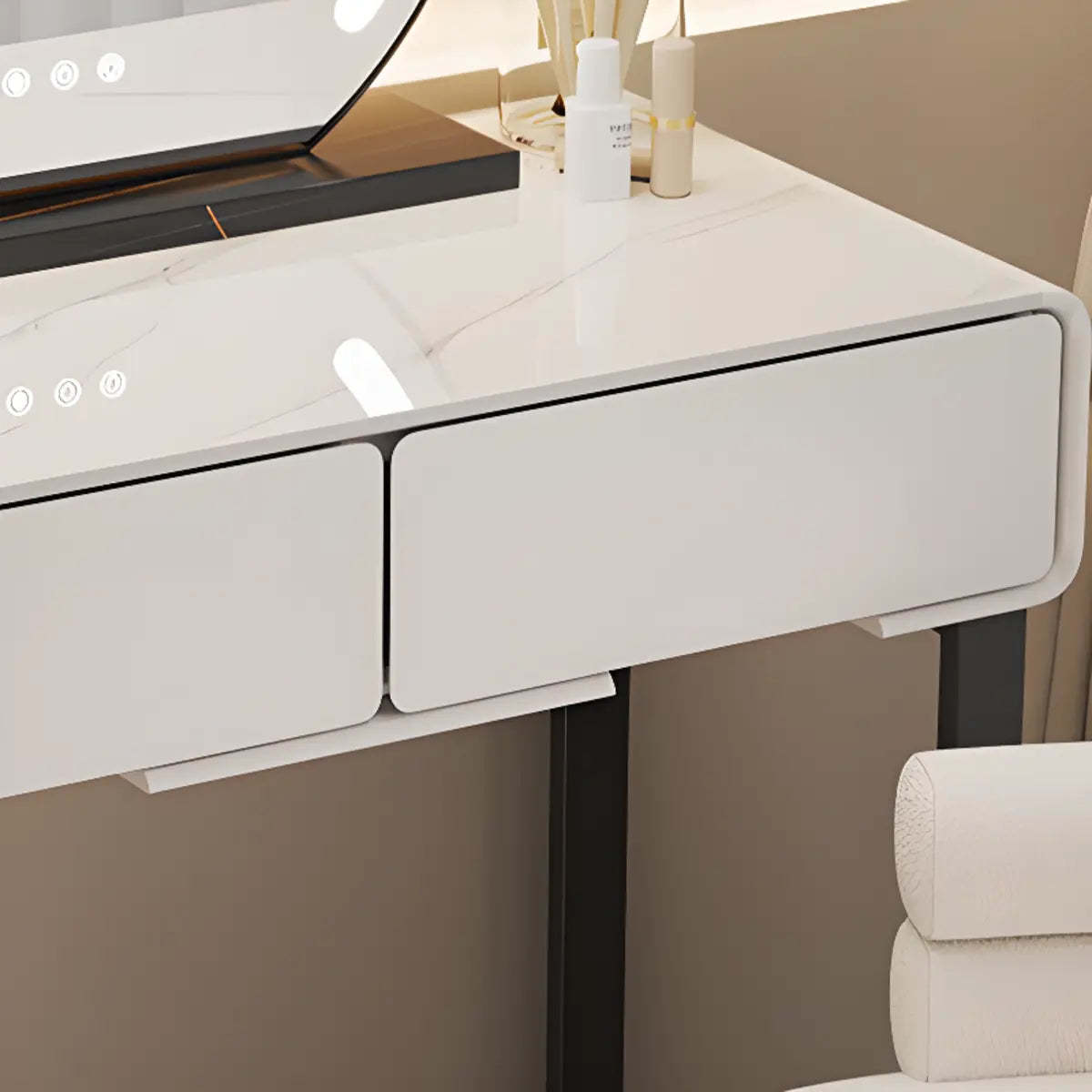 Sleek Oval Engineered Wood LED White Vanity Set