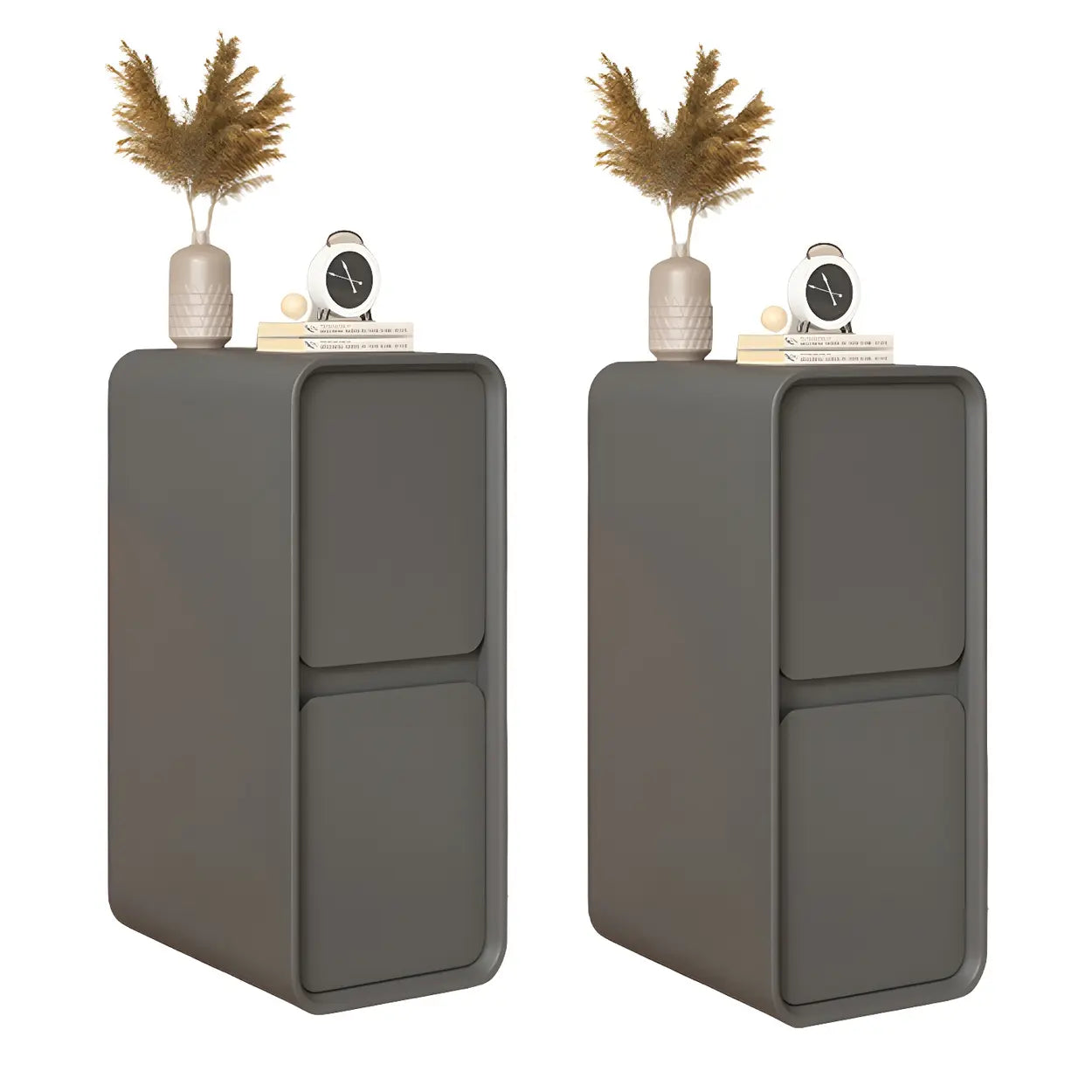Sleek Rectangular Beige Faux Leather Nightstand — Dark Gray / 2 Piece Set