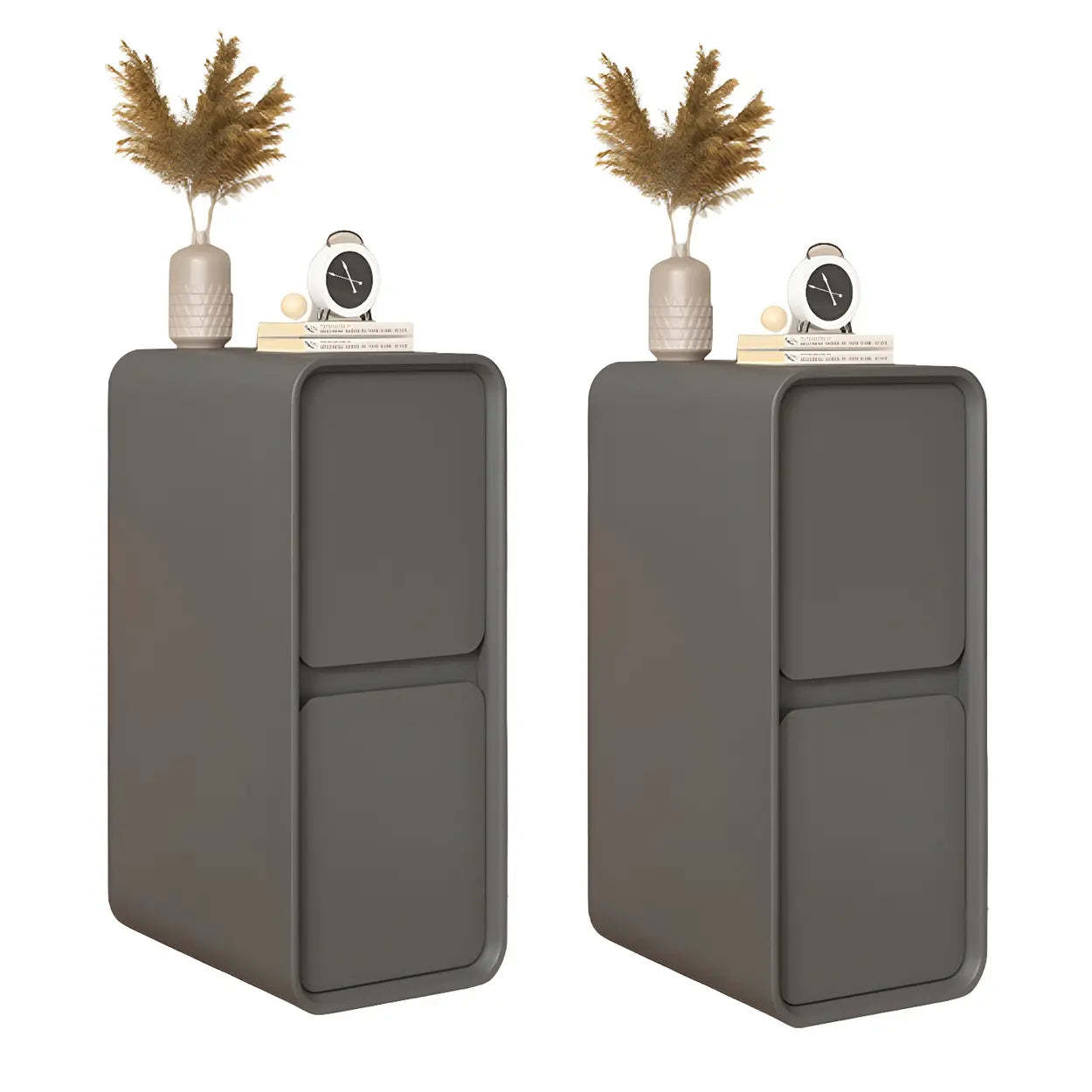Sleek Rectangular Beige Faux Leather Nightstand — Dark Gray / 2 Piece Set