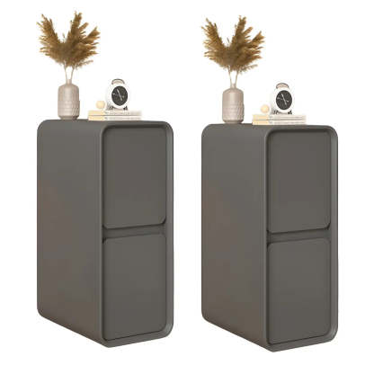 Sleek Rectangular Beige Faux Leather Nightstand — Dark Gray / 2 Piece Set