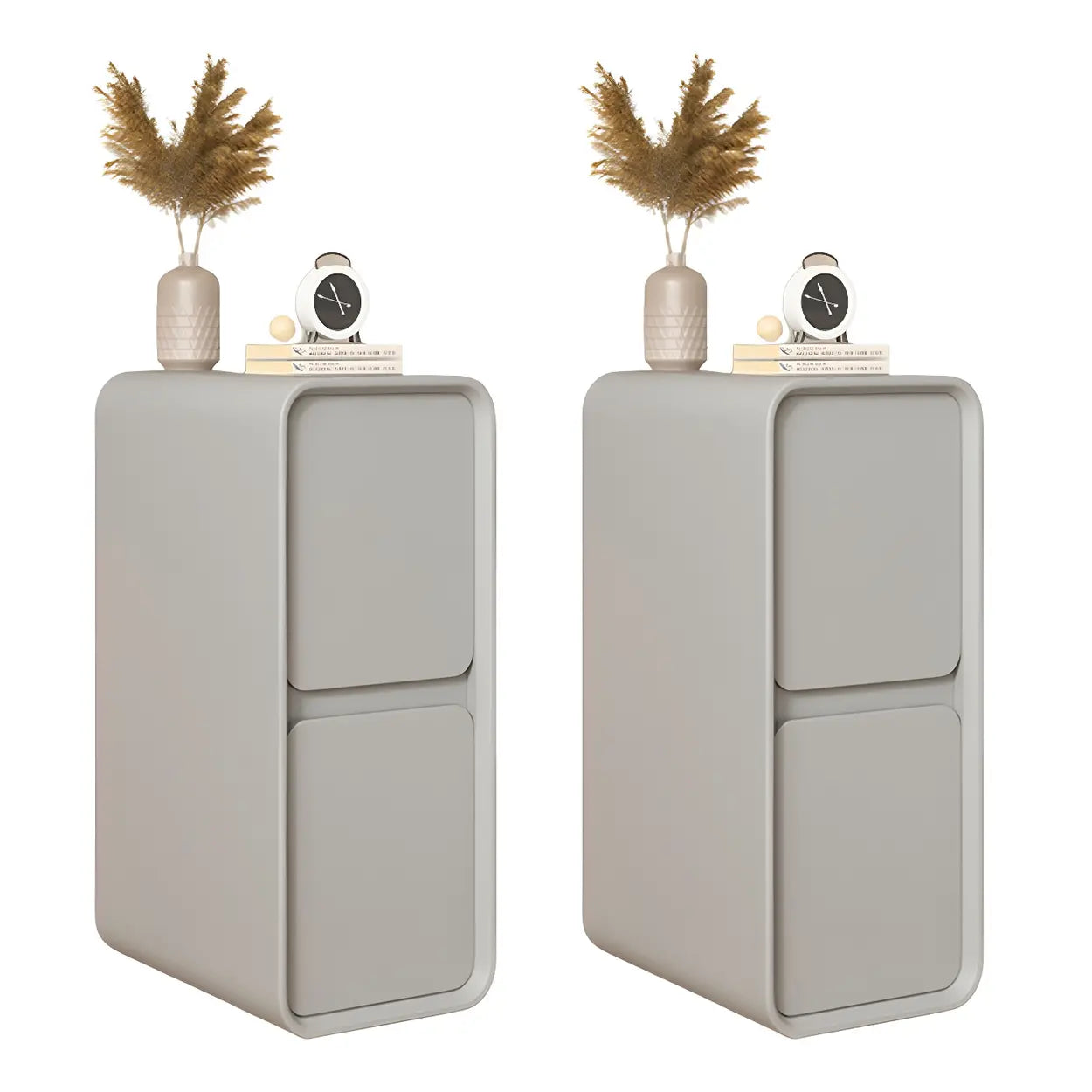 Sleek Rectangular Beige Faux Leather Nightstand — Light Gray / 1 Piece