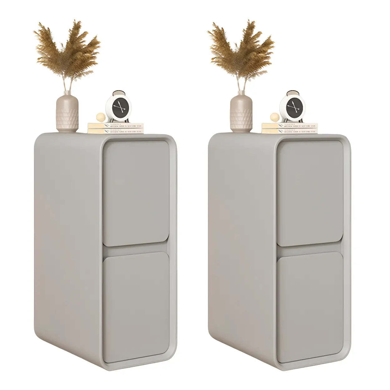 Sleek Rectangular Beige Faux Leather Nightstand — Light Gray / 1 Piece