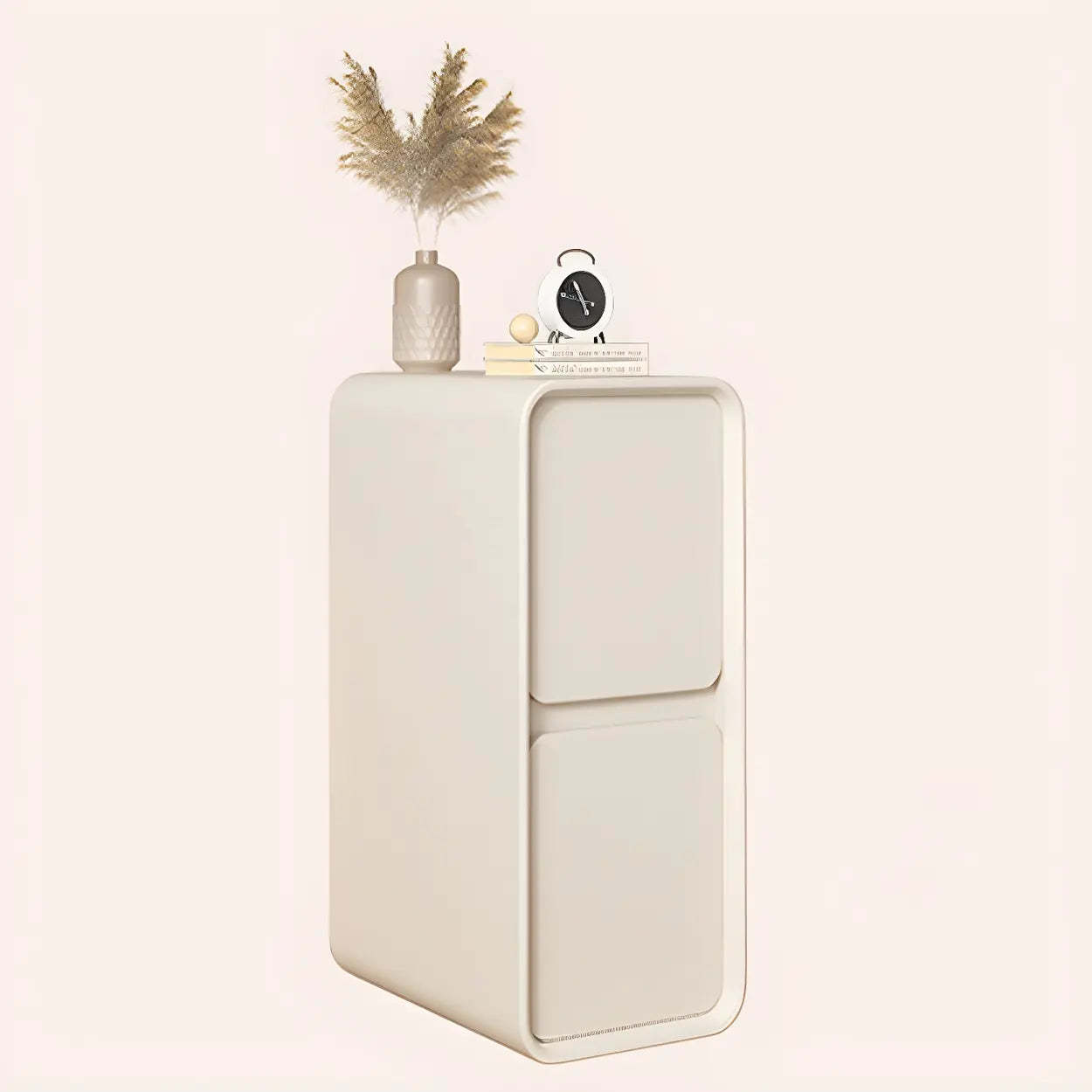 Sleek Rectangular Beige Faux Leather Nightstand — Light Gray / 2 Piece Set