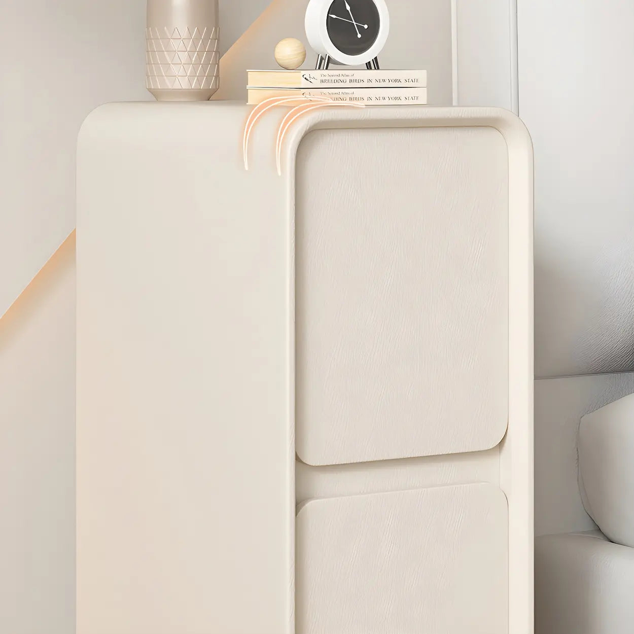 Sleek Rectangular Beige Faux Leather Nightstand — Off-White / 1 Piece