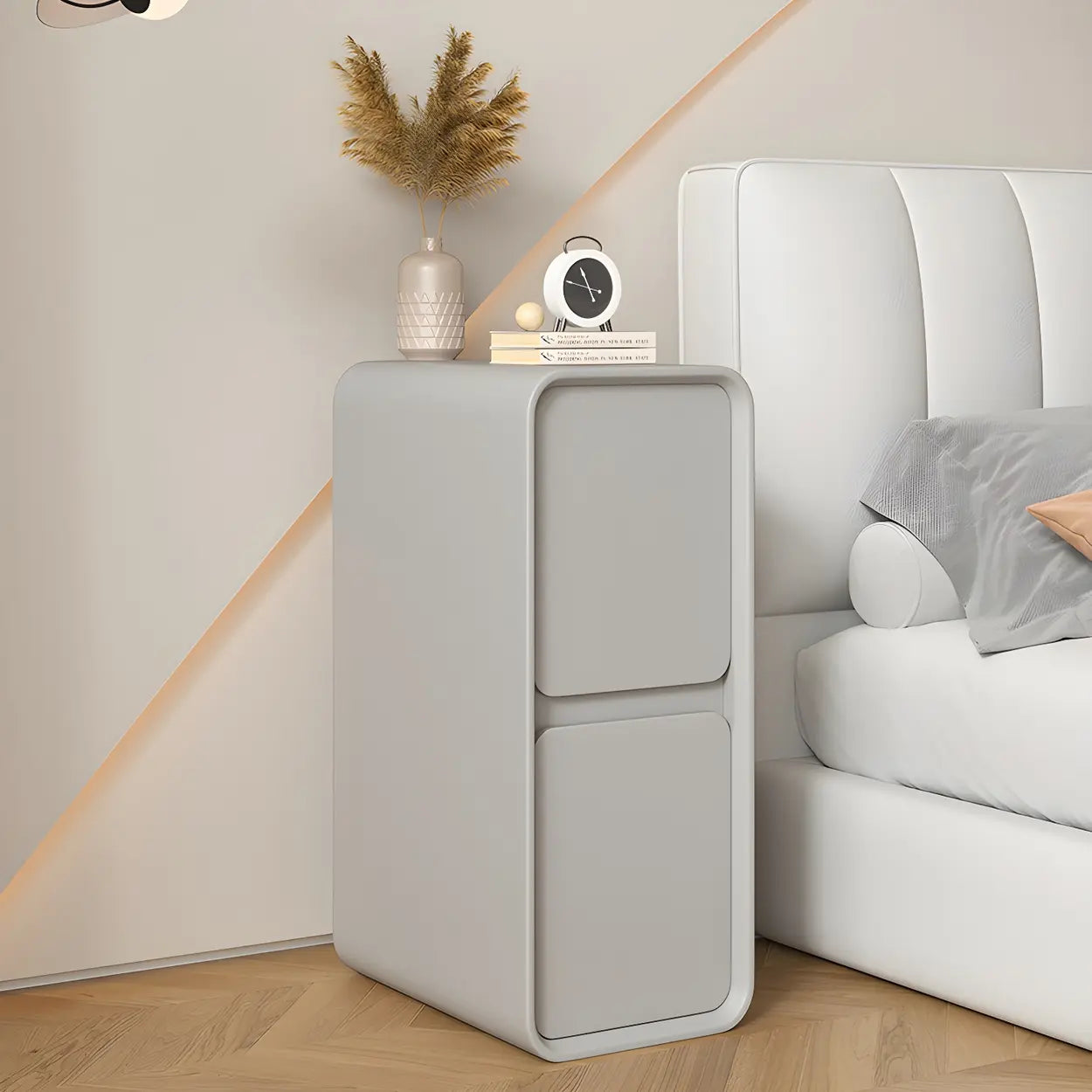 Sleek Rectangular Beige Faux Leather Nightstand — Mint Green / 1 Piece