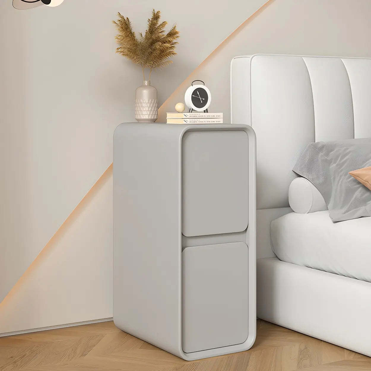 Sleek Rectangular Beige Faux Leather Nightstand — Mint Green / 1 Piece