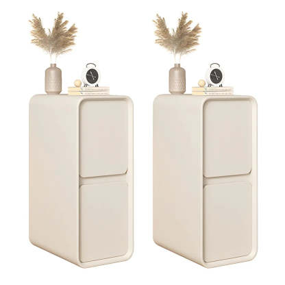 Sleek Rectangular Beige Faux Leather Nightstand — Off-White / 2 Piece Set