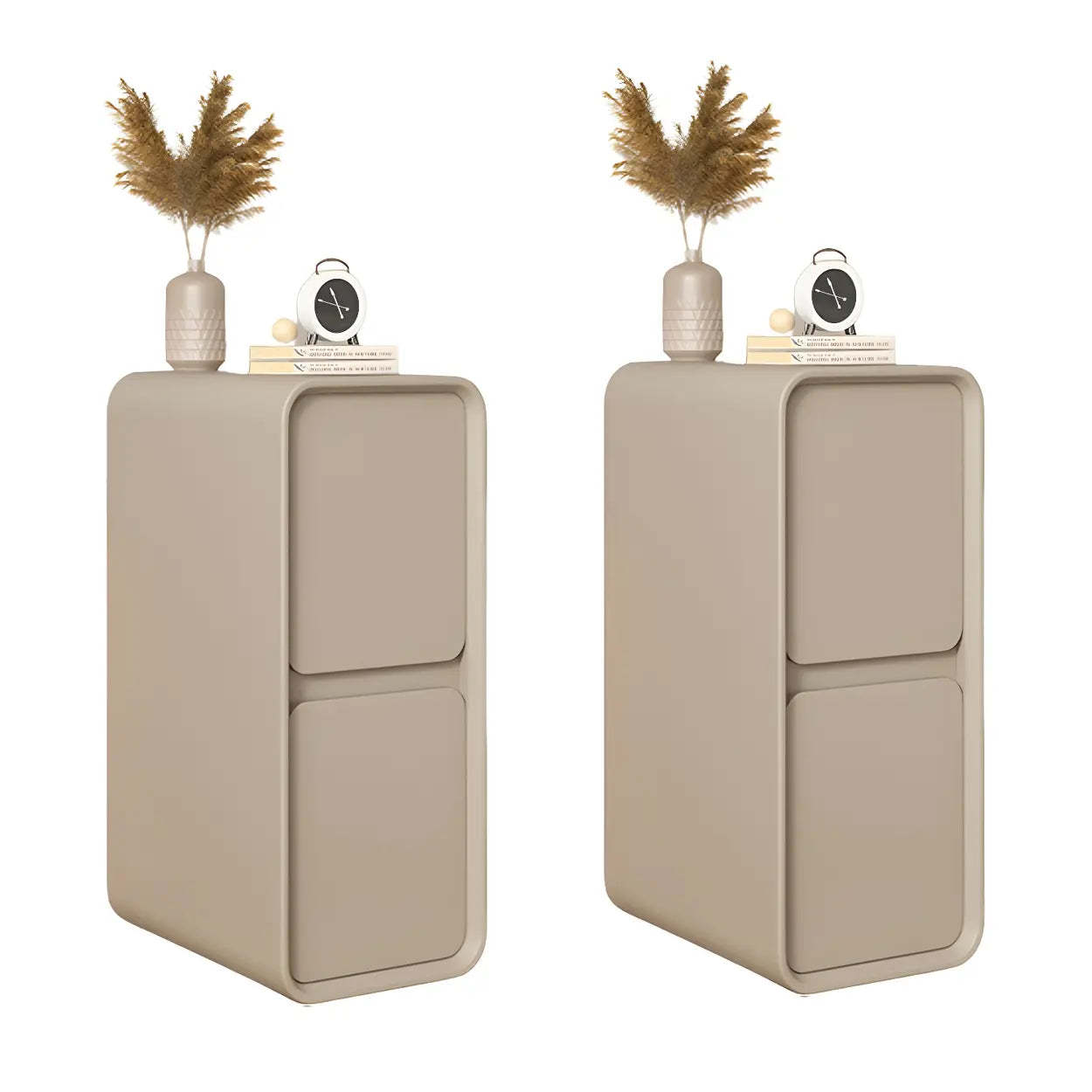Sleek Rectangular Beige Faux Leather Nightstand — Khaki / 1 Piece