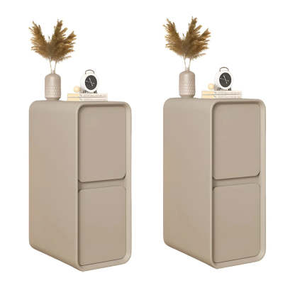 Sleek Rectangular Beige Faux Leather Nightstand — Khaki / 1 Piece