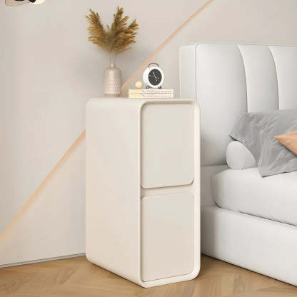 Sleek Rectangular Beige Faux Leather Nightstand — Khaki / 2 Piece Set