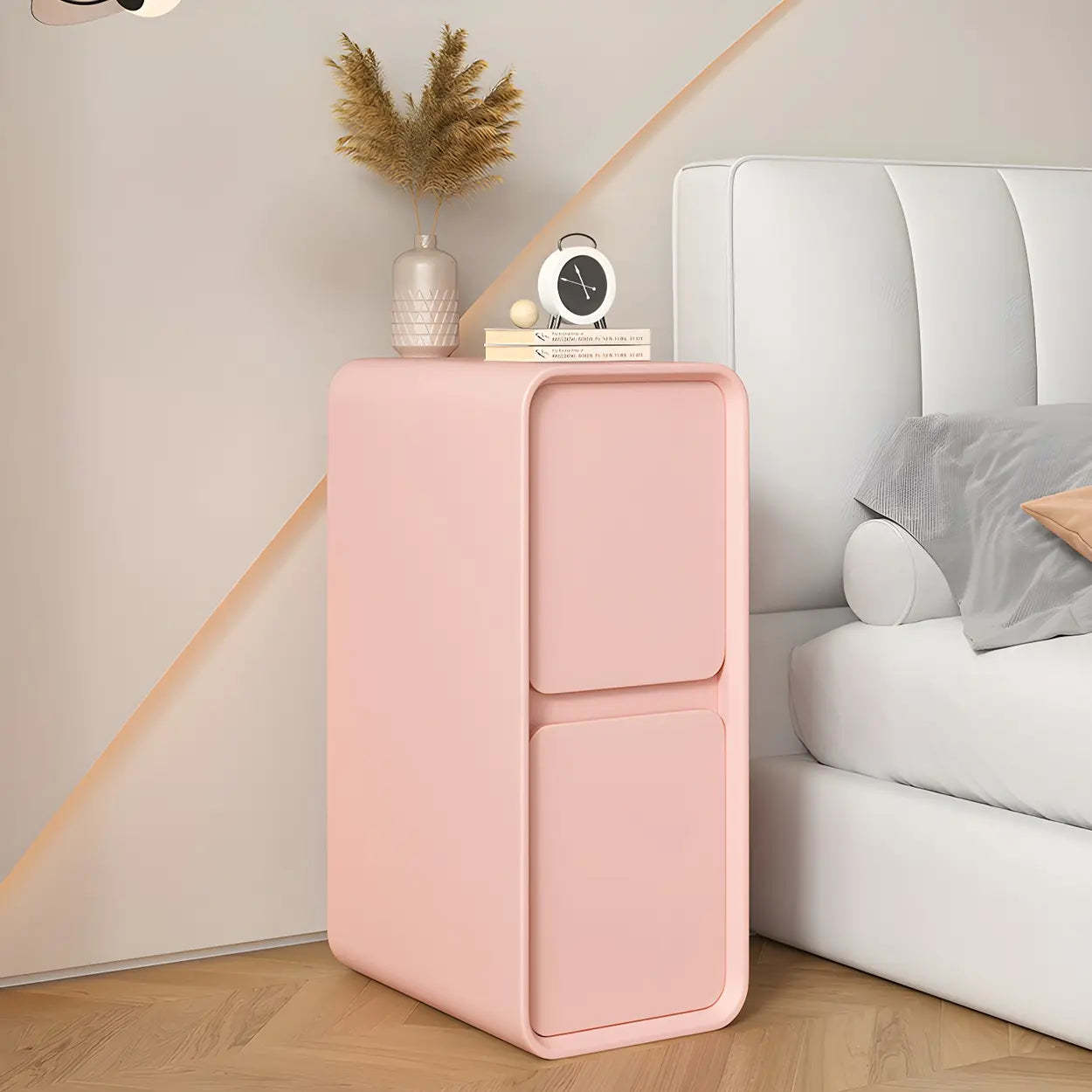Gray leather faux sleek nightstands - modern — 8" L x 16" W x 20" H / Pink / Set of 1