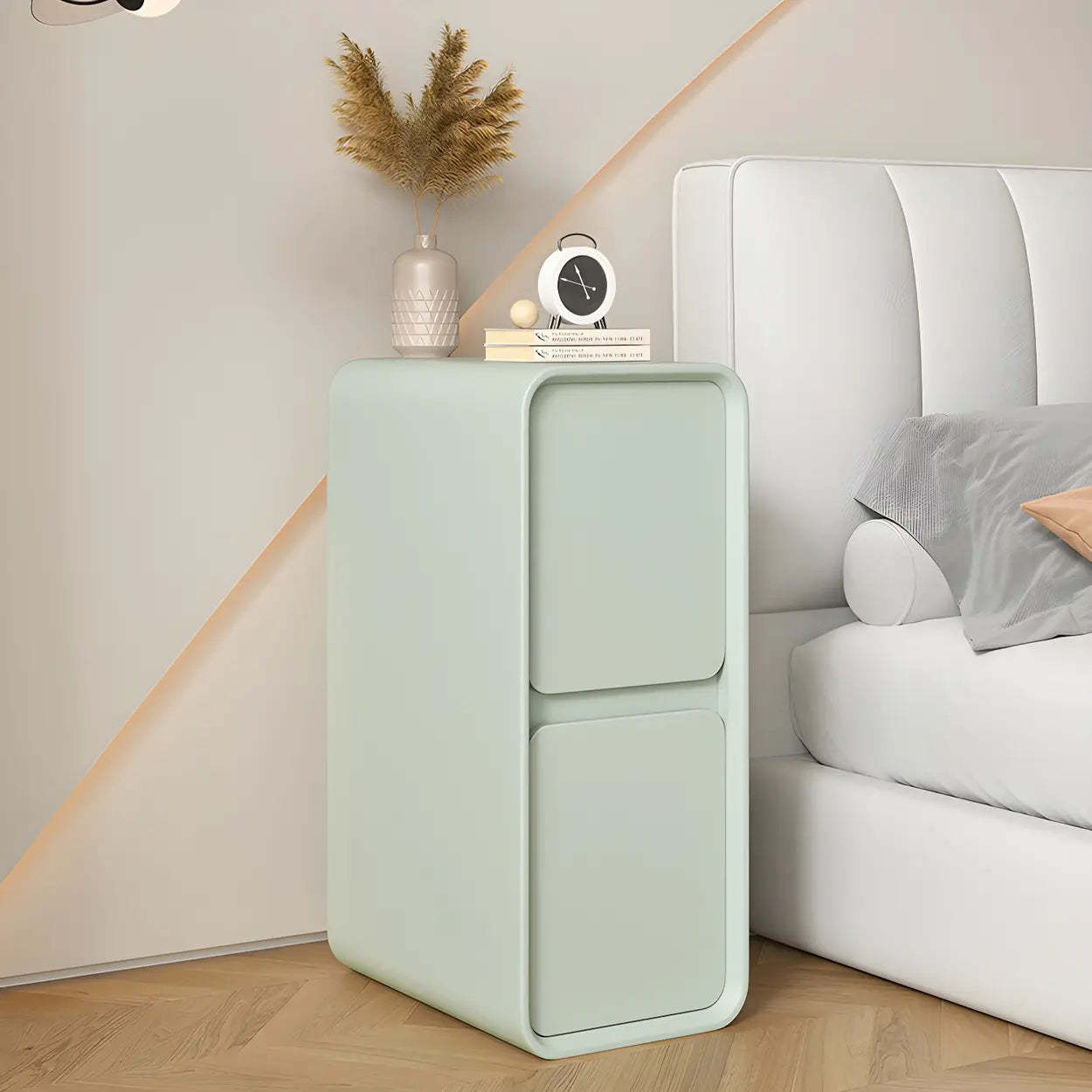 Sleek Rectangular Beige Faux Leather Nightstand — Pink / 1 Piece