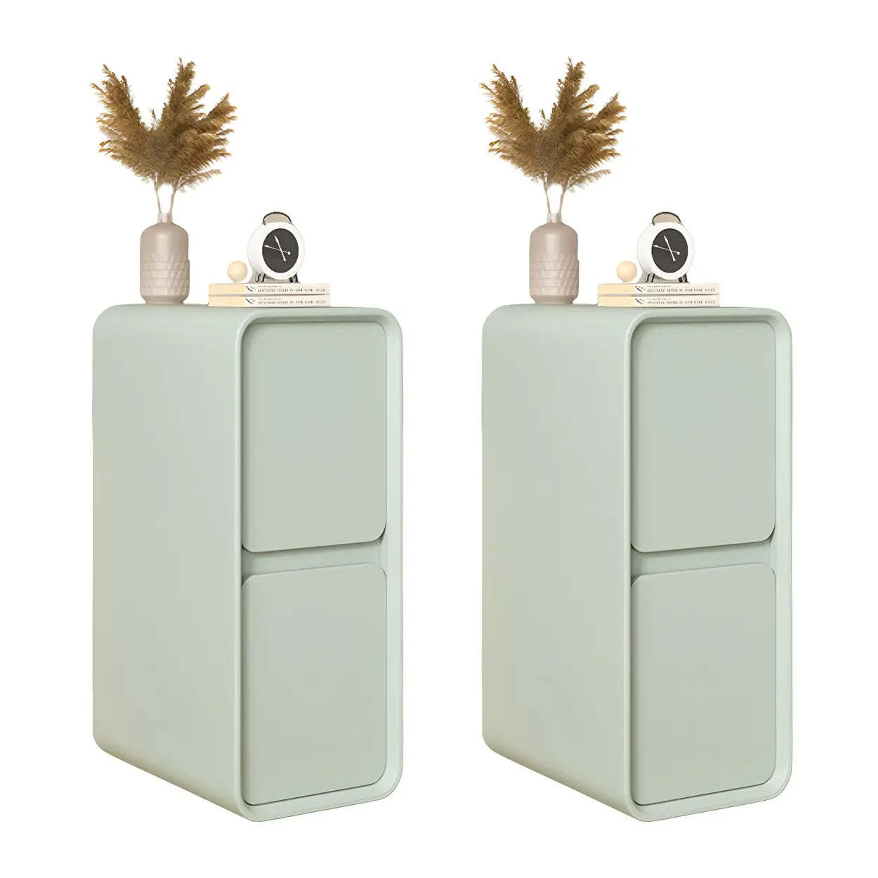 Sleek Rectangular Beige Faux Leather Nightstand — Pink / 2 Piece Set