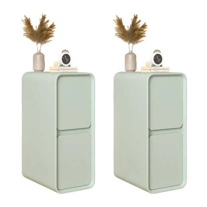 Sleek Rectangular Beige Faux Leather Nightstand — Pink / 2 Piece Set