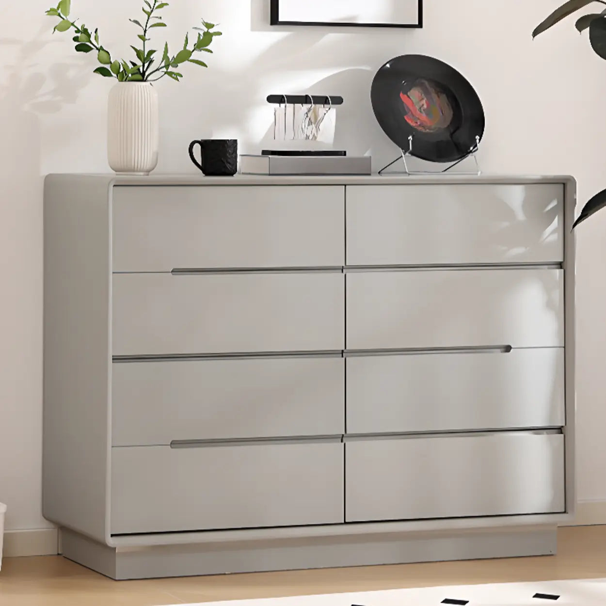 Sleek White Wood 8-Drawer Dresser — Black