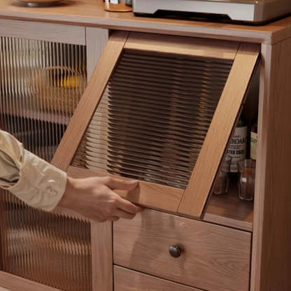 Sleek Walnut Wood Clear Door Sideboard