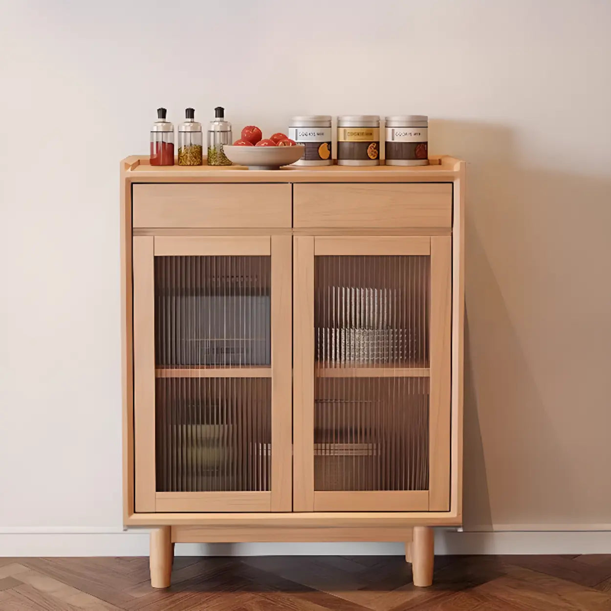 Sleek Walnut Wood Clear Door Sideboard