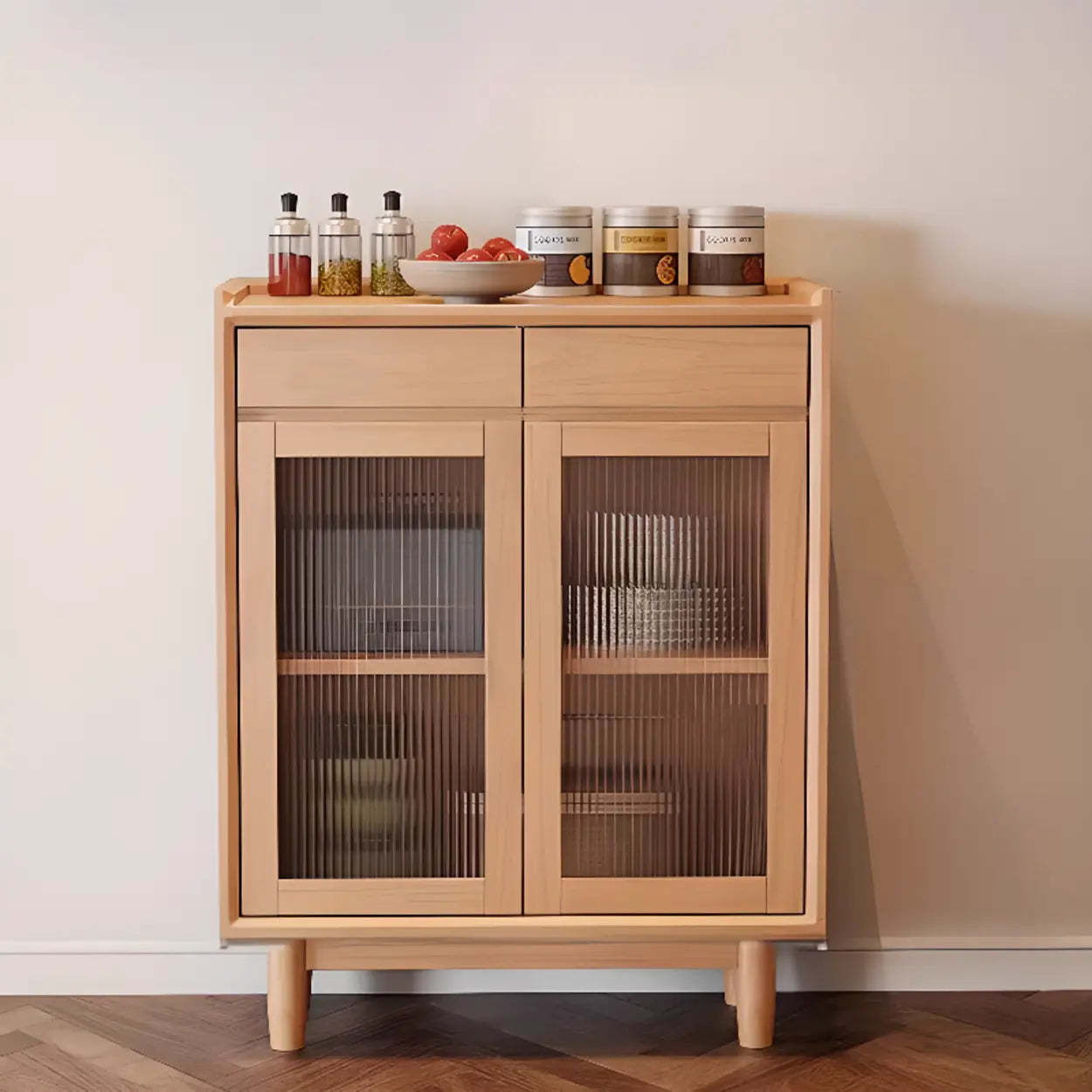 Sleek Walnut Wood Clear Door Sideboard