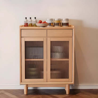 Sleek Walnut Wood Clear Door Sideboard