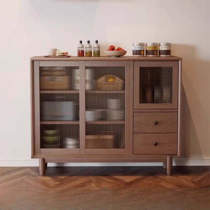 Sleek Walnut Wood Clear Door Sideboard — Walnut