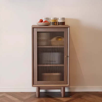 Sleek Walnut Wood Clear Door Sideboard — Natural Finish