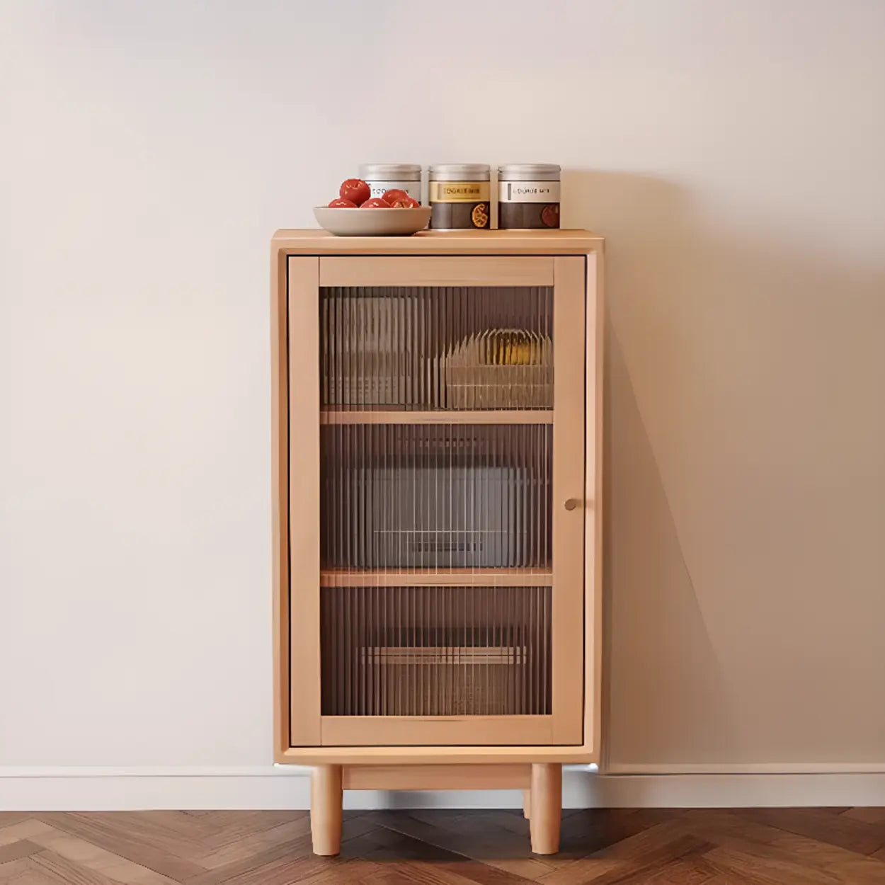 Sleek Walnut Wood Clear Door Sideboard — Walnut