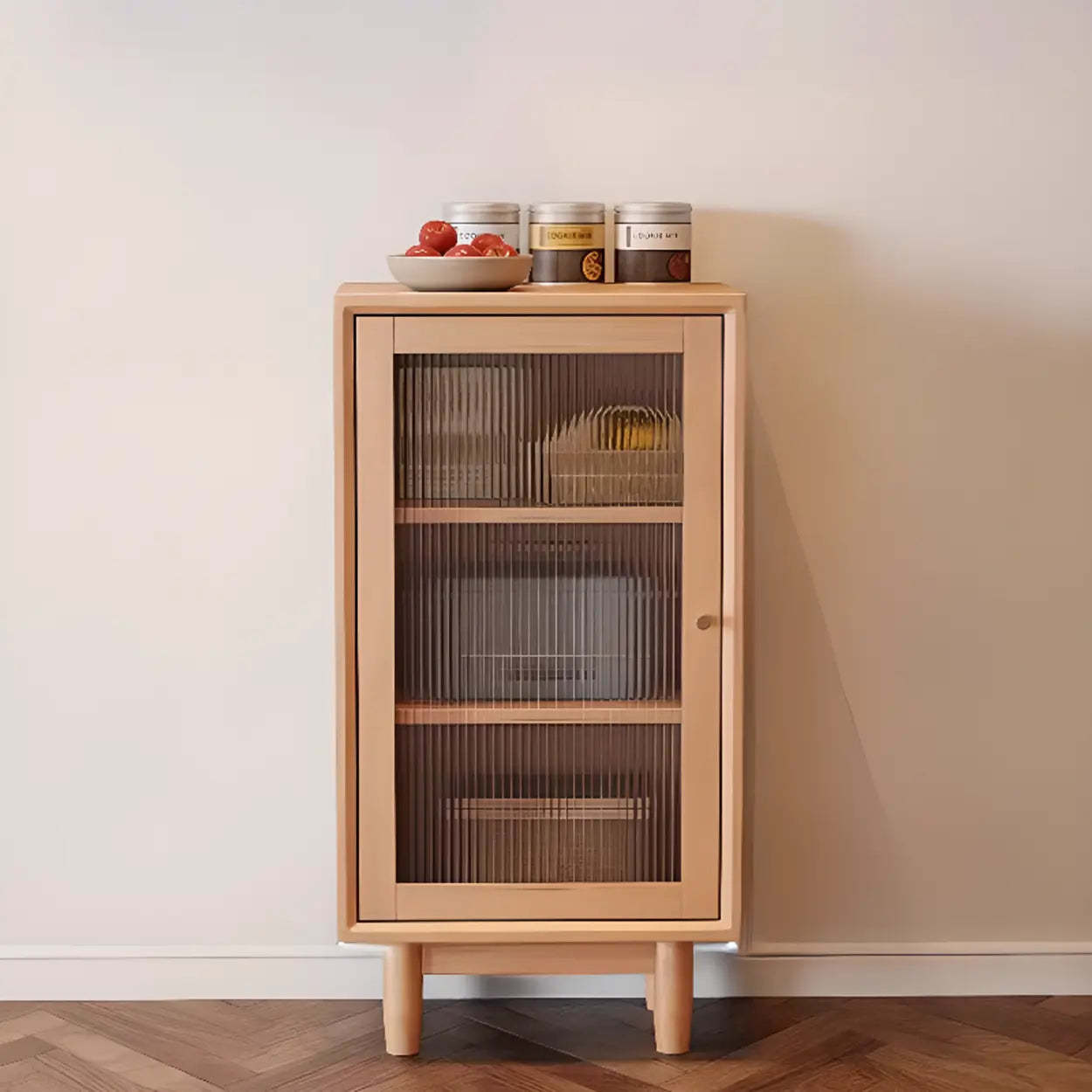 Sleek Walnut Wood Clear Door Sideboard — Walnut