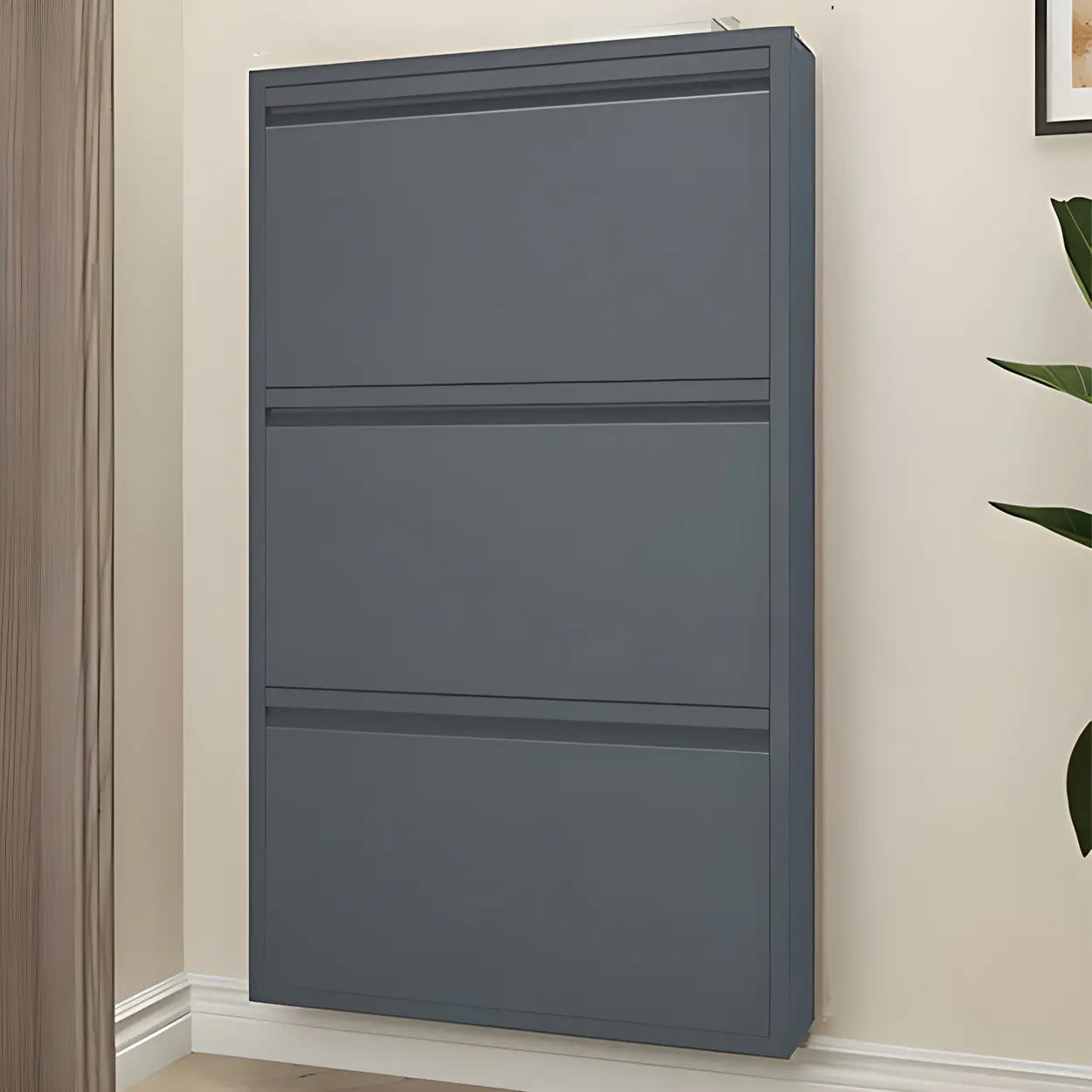 Slim Wall-Mounted Drop-Front Shoe Cabinet — Greyish-white