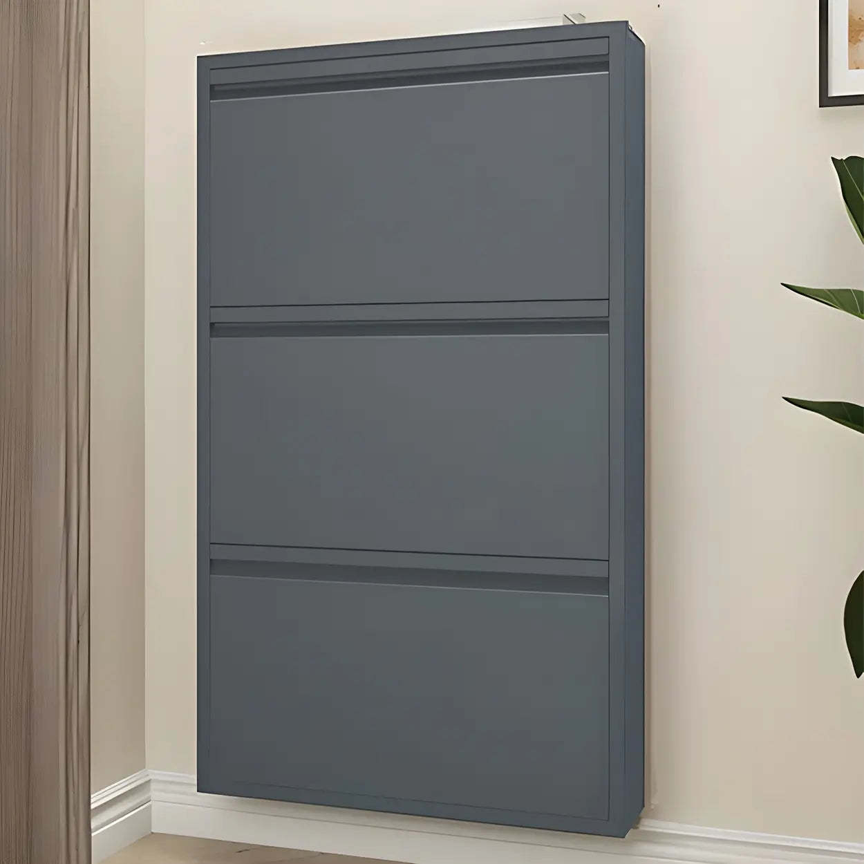 Slim Wall-Mounted Drop-Front Shoe Cabinet — Greyish-white