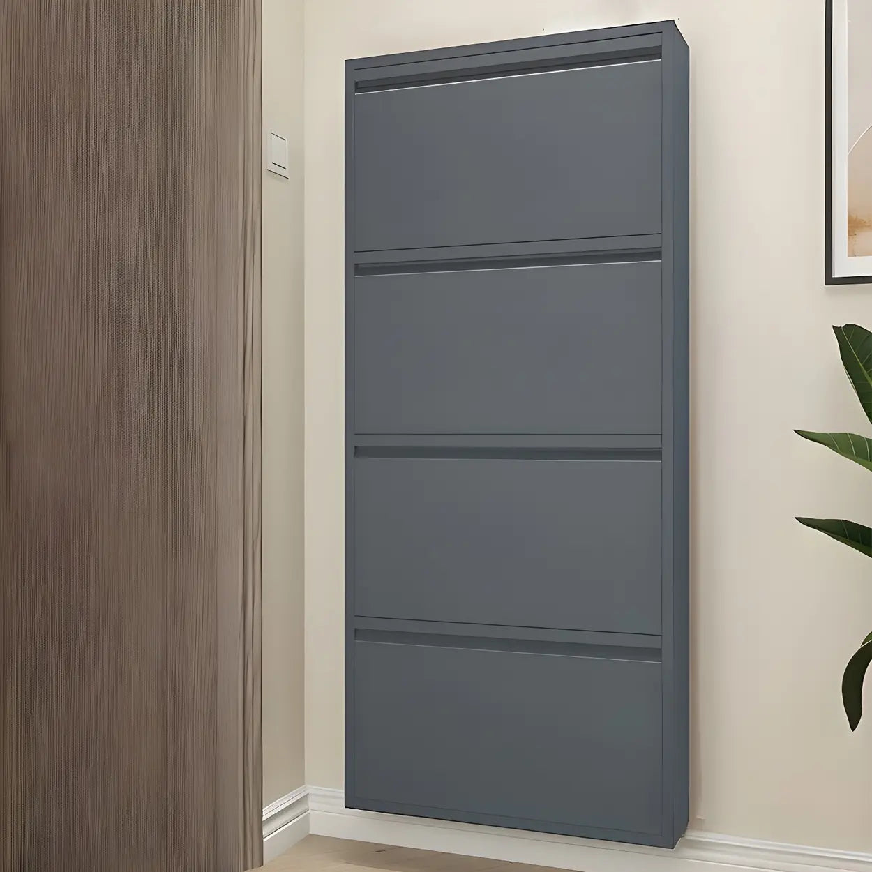 Slim Wall-Mounted Drop-Front Shoe Cabinet — Grey