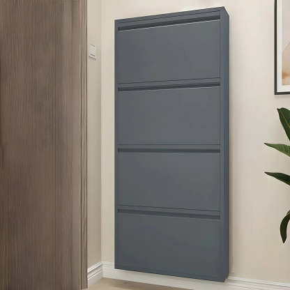 Slim Wall-Mounted Drop-Front Shoe Cabinet — Grey