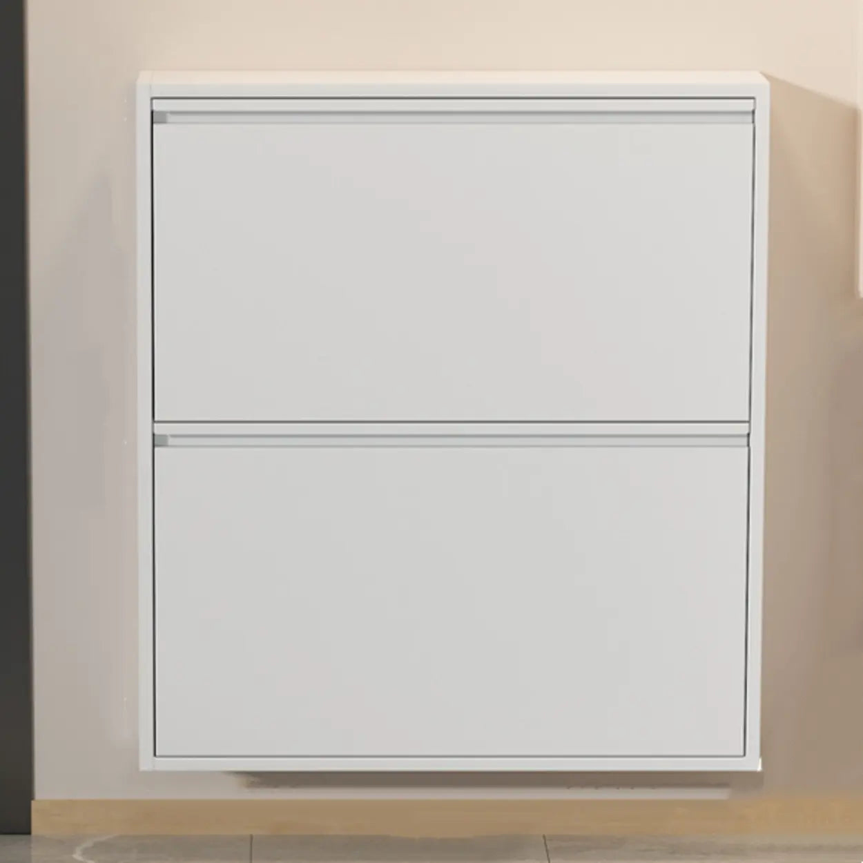 Slim Wall-Mounted Drop-Front Shoe Cabinet — Grey