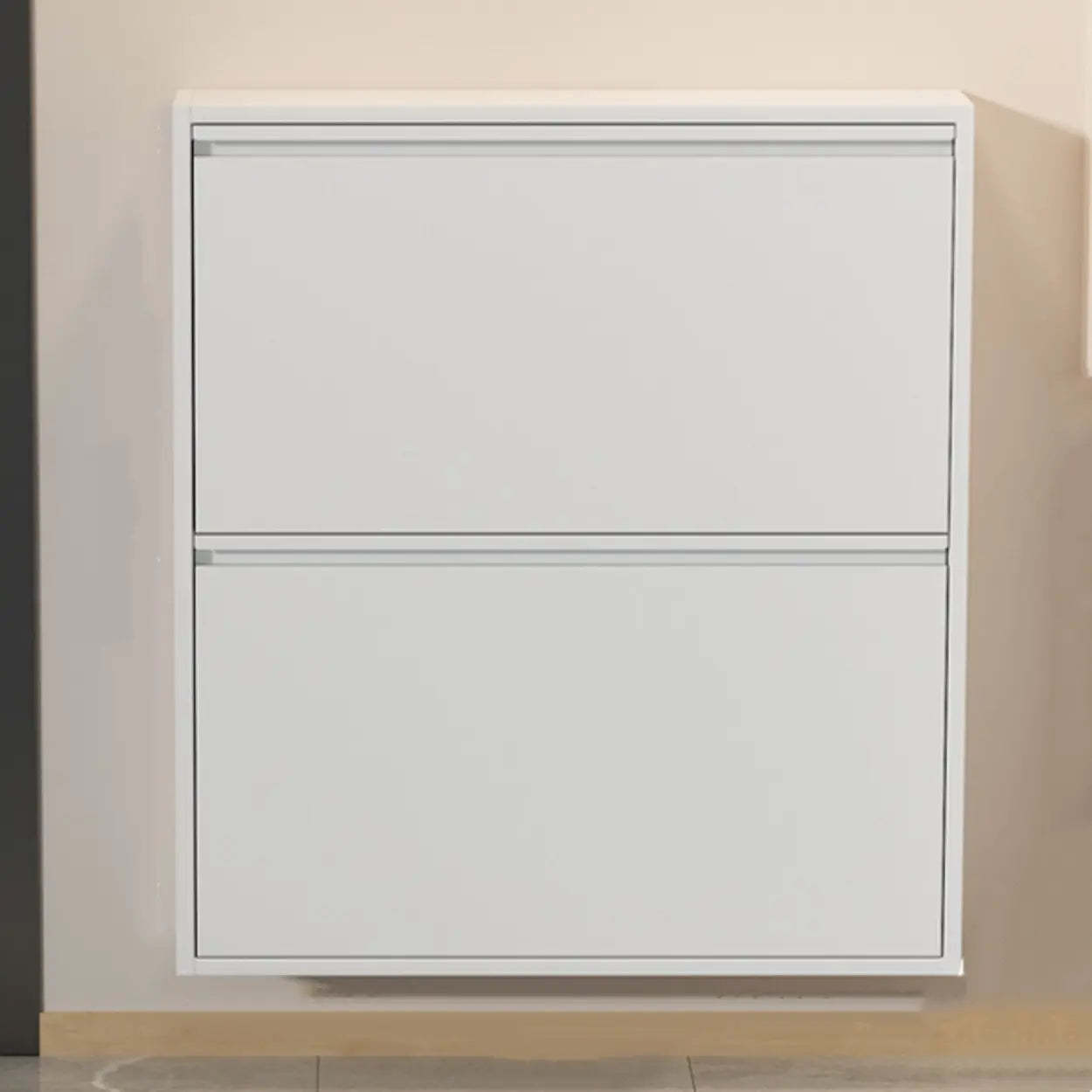 Slim Wall-Mounted Drop-Front Shoe Cabinet — Grey
