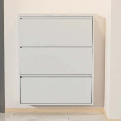 Slim Wall-Mounted Drop-Front Shoe Cabinet — Greyish-white