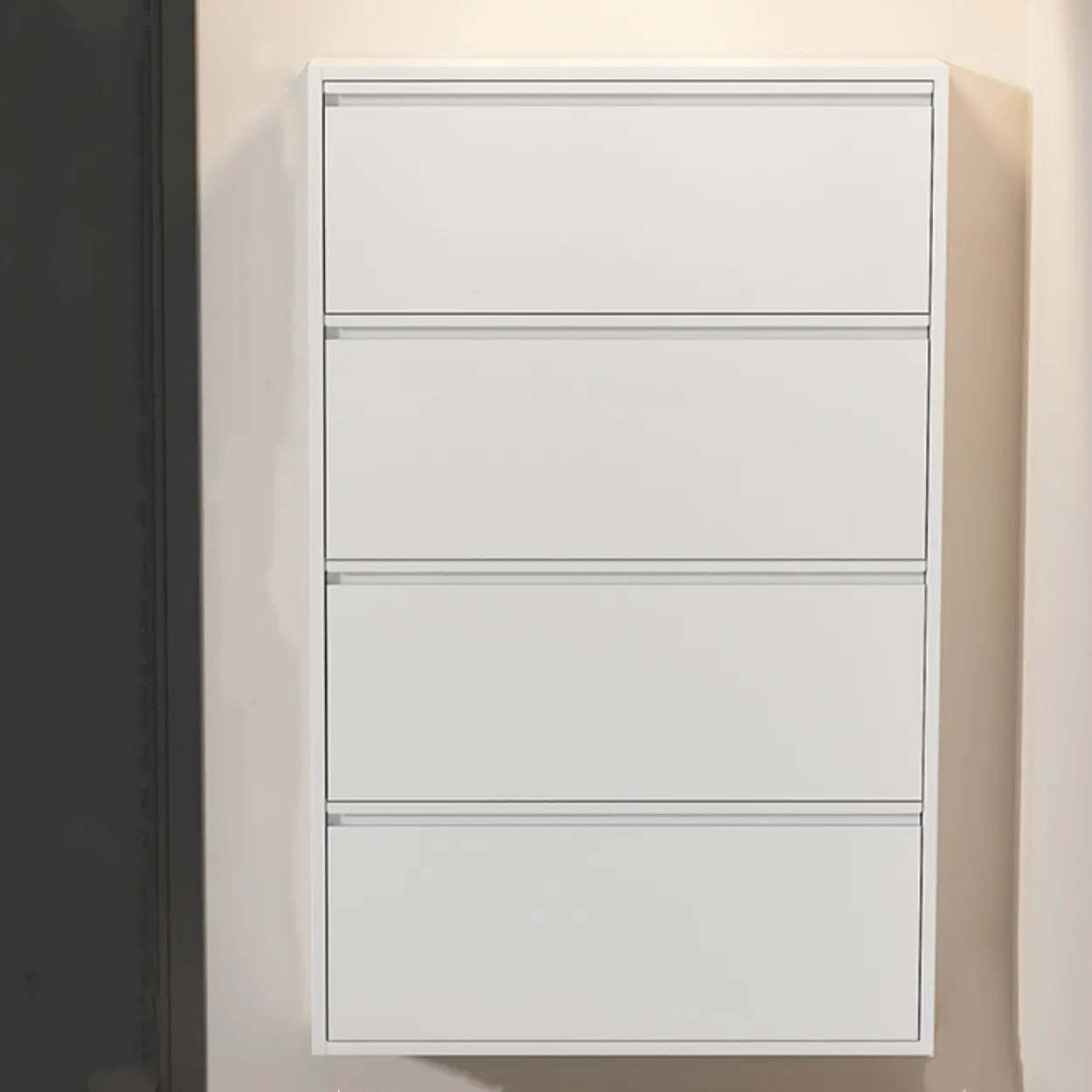 Slim Wall-Mounted Drop-Front Shoe Cabinet — Grey