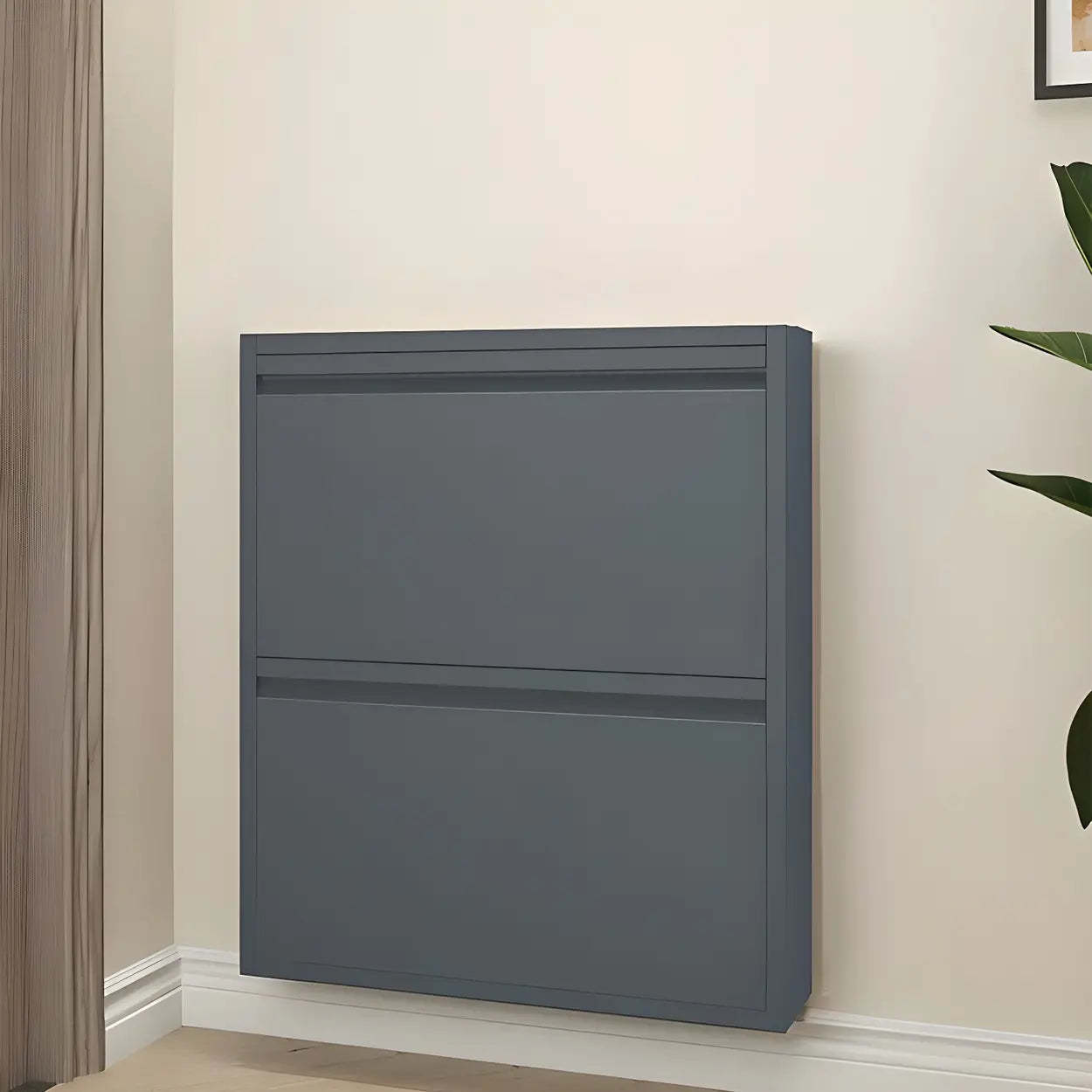 Slim Wall-Mounted Drop-Front Shoe Cabinet — Greyish-white