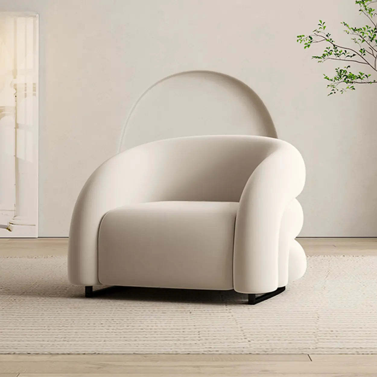 Sloped Arms Velvet Wood Sled Accent Chair