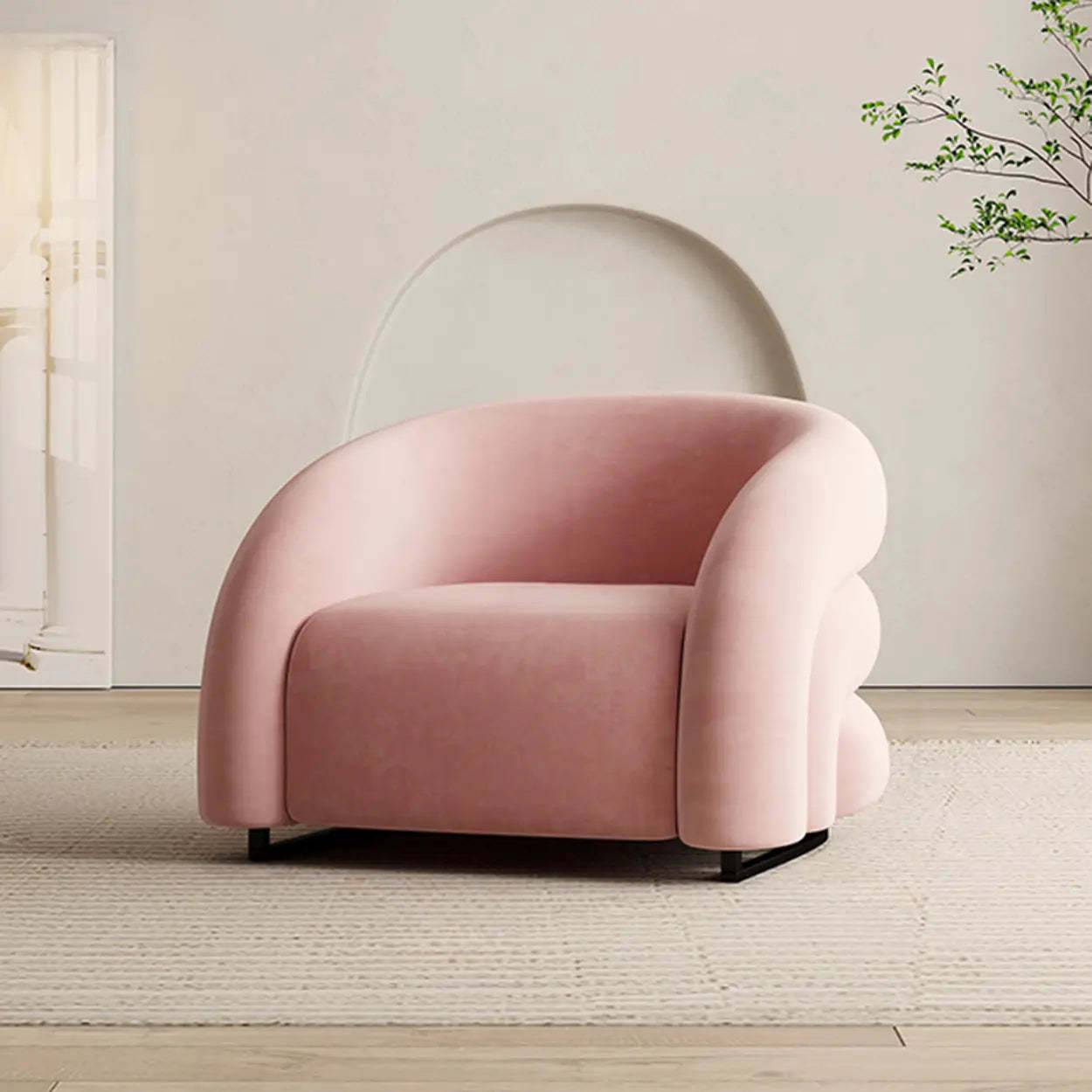 Sloped-Arm Fixed-Back Wood Sled Accent Chair