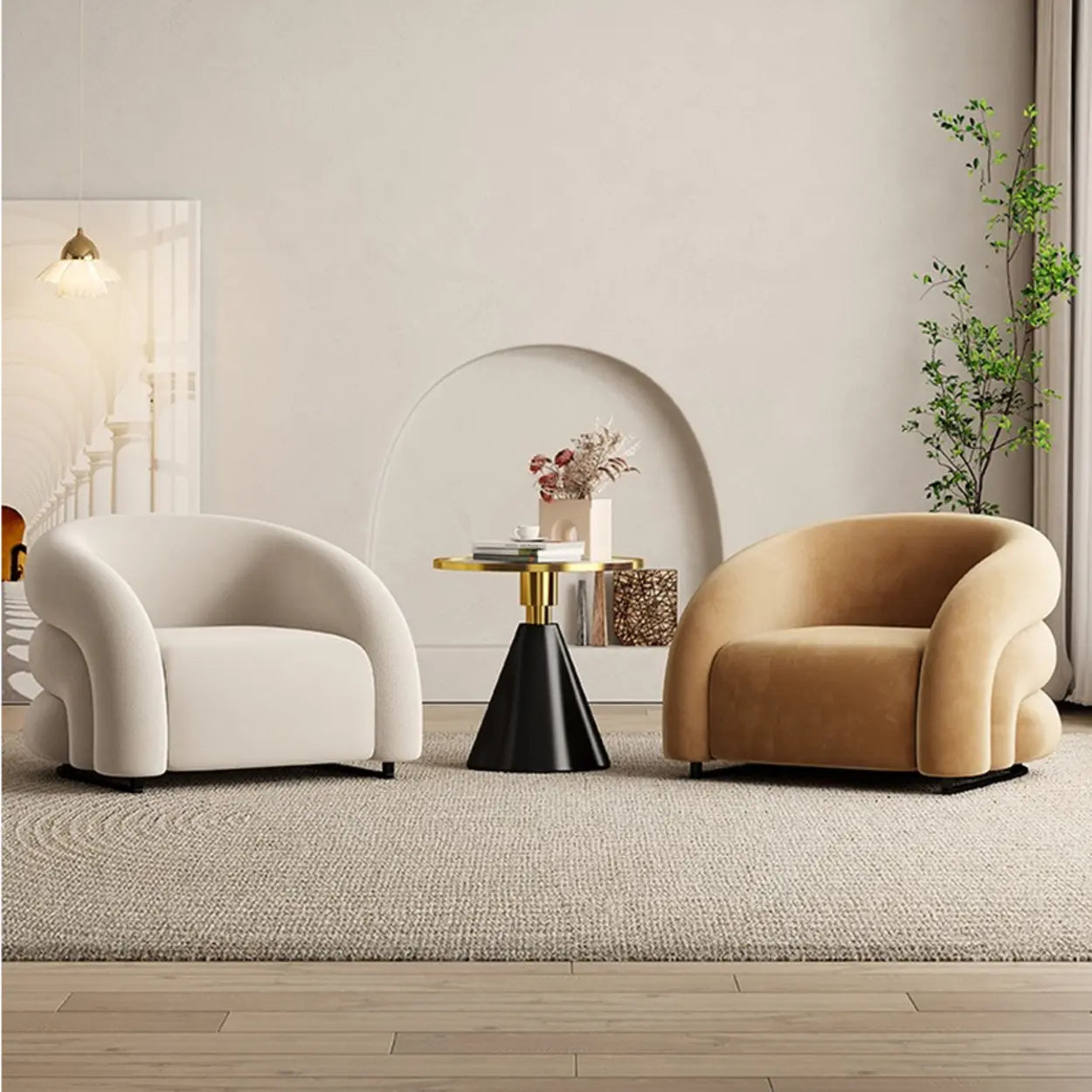 Sloped-Arm Fixed-Back Wood Sled Accent Chair