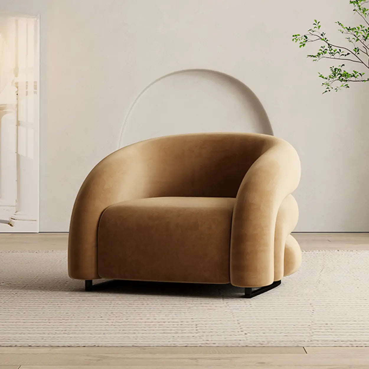 Sloped-Arm Fixed-Back Wood Sled Accent Chair