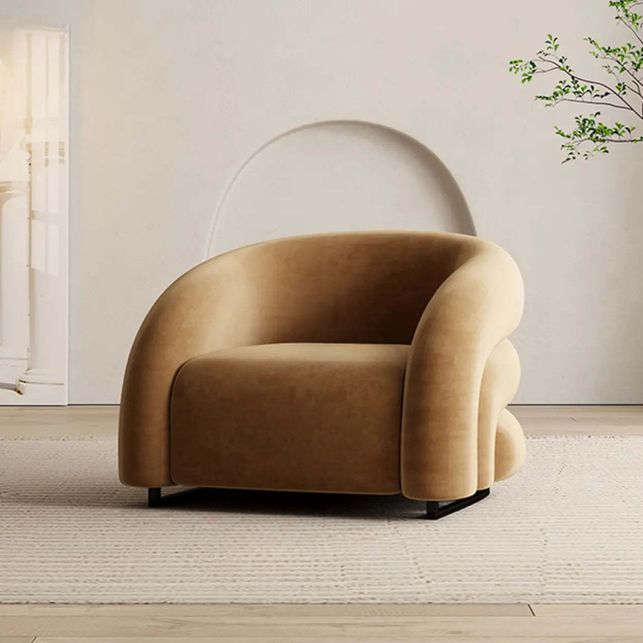 Sloped-Arm Fixed-Back Wood Sled Accent Chair