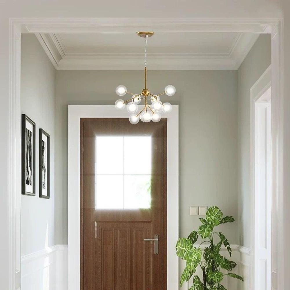 Black glass 12-bulb sputnik chandeliers — Brushed Gold