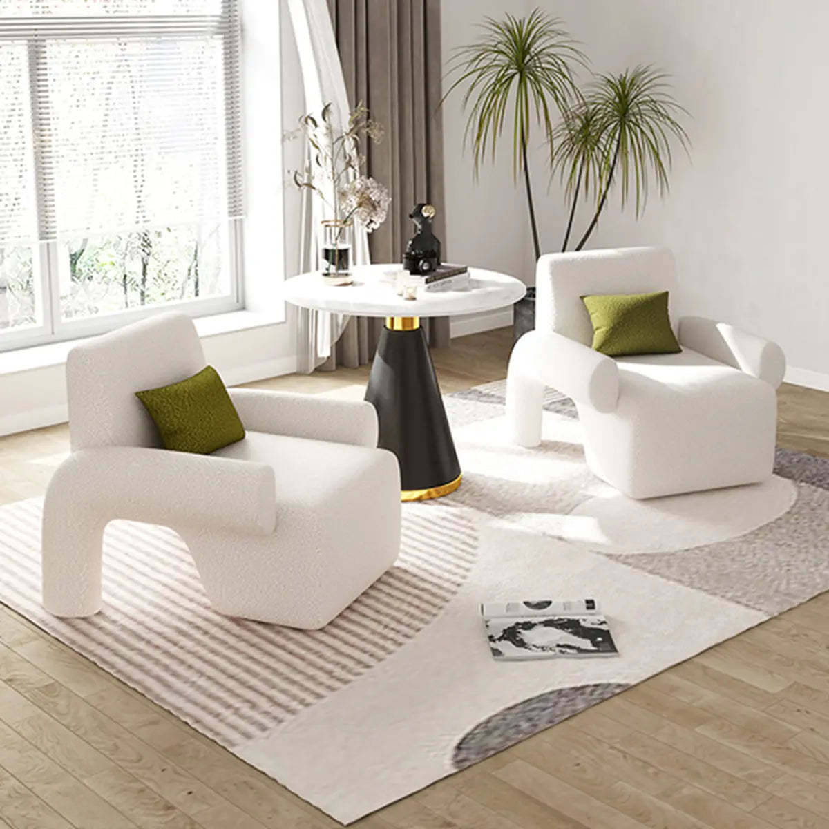 Small Beige Sherpa Pillow Back Reclining Arm Chair — Army Green / Sherpa